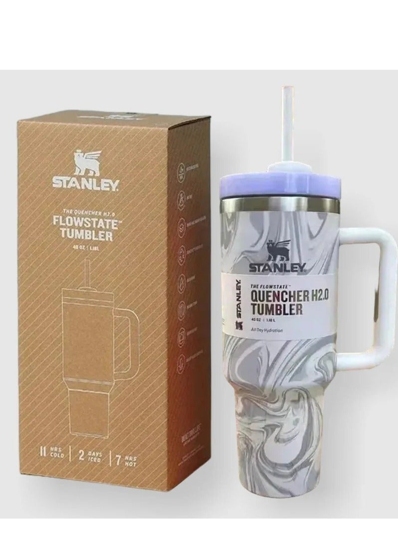 Stanley 2-Pack Quencher H2.0 FlowState 40oz Stainless Steel Vacuum Insulated Tumblers – Rose Quartz & Swirl – Travel Mugs with Leak-Resistant Rotating Lid & Reusable Straw – Double-Walled Thermal Design Keeps Drinks Hot for 7 Hours, Cold for 11 – Durable, Eco-Friendly, Perfect for Hydration, Gym, Travel & Office - Image 3