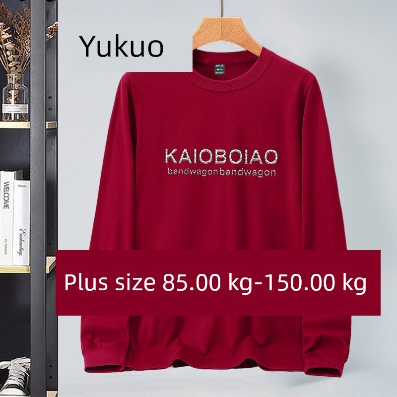 Long-sleeved t-shirt men's spring and autumn inner wear plus size fat person belly cover solid color base fat top 150kg - Image 2