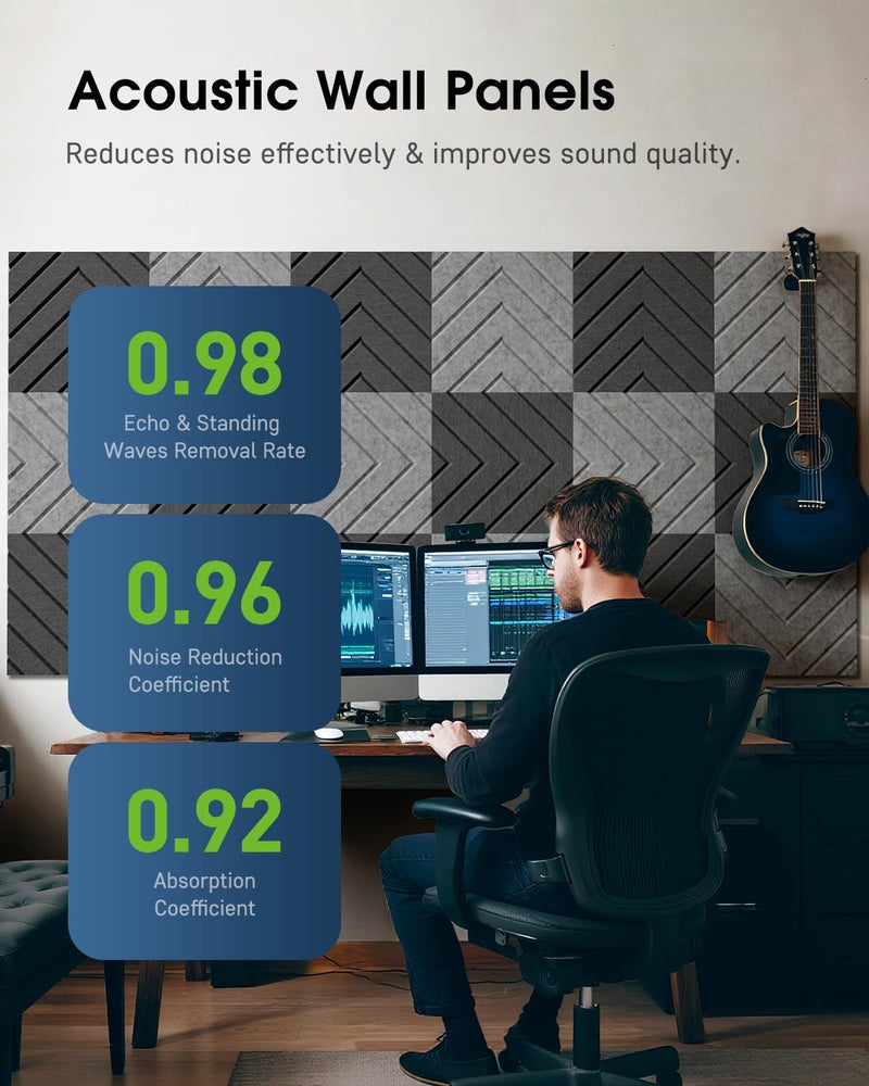 Woovio Sound Proof Foam Panels for Walls, 12 Pack Self-Adhesive Acoustic Panels, 12" X 12" X 0.4" Soundproof Wall Panels for Door, Ceiling, Home Office White - Image 3