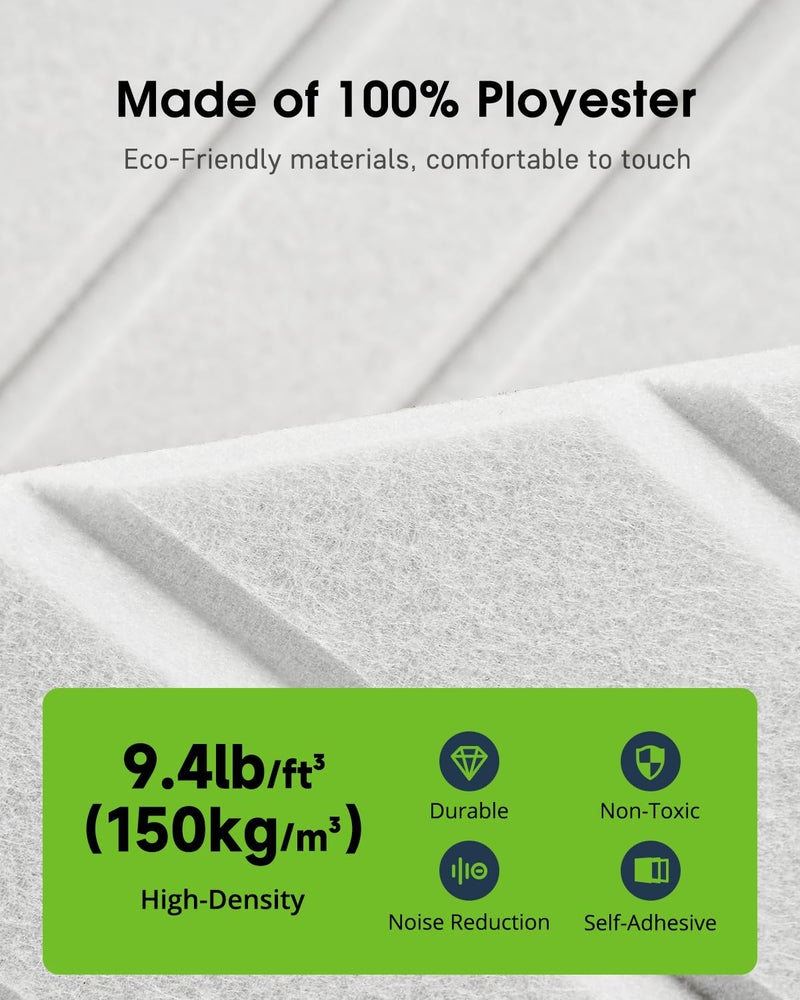 Woovio Sound Proof Foam Panels for Walls, 12 Pack Self-Adhesive Acoustic Panels, 12" X 12" X 0.4" Soundproof Wall Panels for Door, Ceiling, Home Office White - Image 5