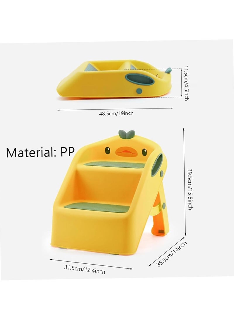 NANAO Foldable Toddler Step Stool for Kids Kitchen Bathroom Sink,Toilet Steps Potty Training Stool,Dual Height 11" Kitchen Helper Plastic Potty Training Stools Ladder with Handles Nursery Foot Stools (Yellow&Green) - Image 2