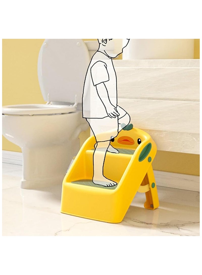 NANAO Foldable Toddler Step Stool for Kids Kitchen Bathroom Sink,Toilet Steps Potty Training Stool,Dual Height 11" Kitchen Helper Plastic Potty Training Stools Ladder with Handles Nursery Foot Stools (Yellow&Green) - Image 4