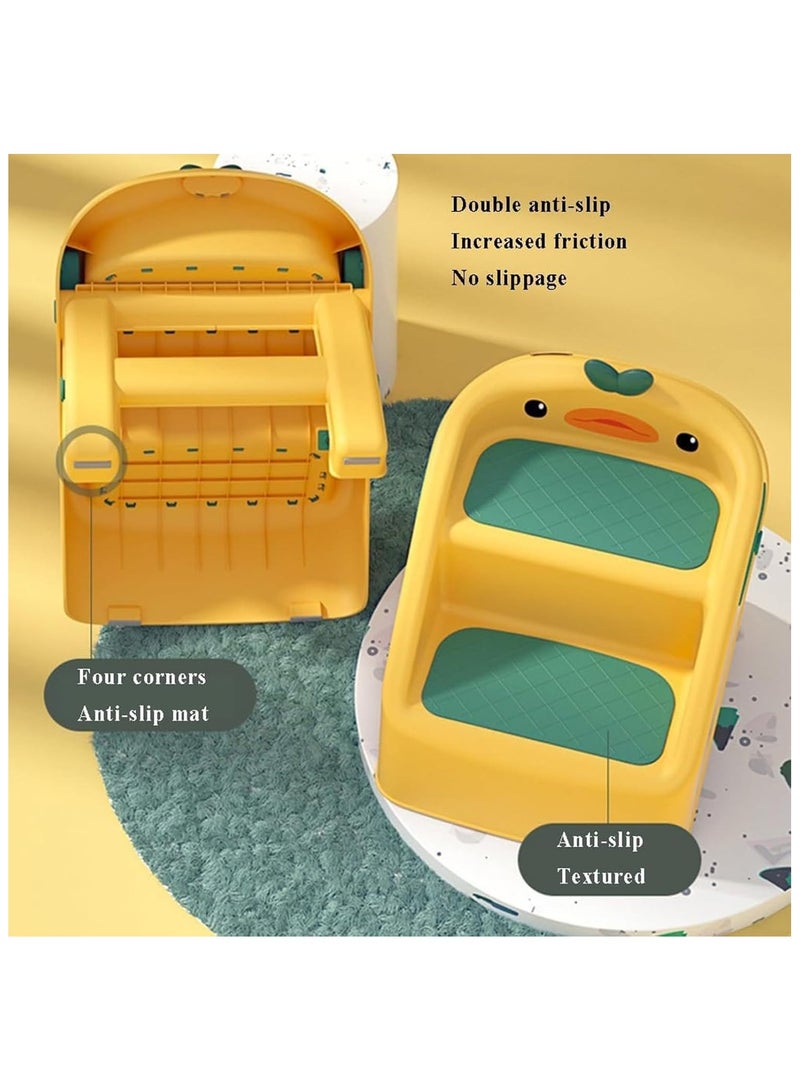 NANAO Foldable Toddler Step Stool for Kids Kitchen Bathroom Sink,Toilet Steps Potty Training Stool,Dual Height 11" Kitchen Helper Plastic Potty Training Stools Ladder with Handles Nursery Foot Stools (Yellow&Green) - Image 5