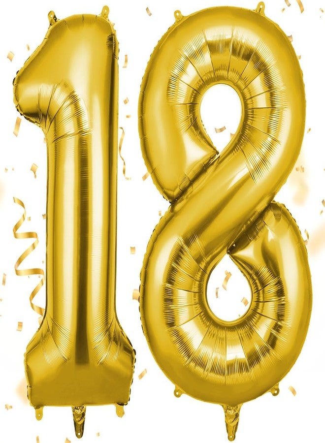 OFFCUP 40 Inch Gold Number 18 Balloon for 18st Birthday Decoration, Birthday Balloons Large Foil Number 1 & 8 Balloons Self Inflating for Boys Girls Men Women Birthdays Anniversary Party Decorations - Image 1