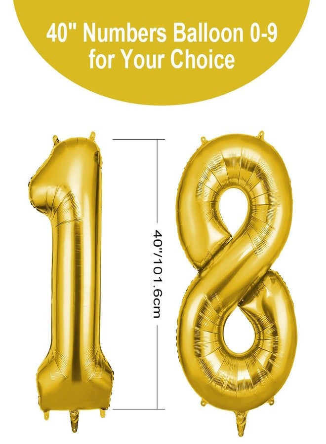 OFFCUP 40 Inch Gold Number 18 Balloon for 18st Birthday Decoration, Birthday Balloons Large Foil Number 1 & 8 Balloons Self Inflating for Boys Girls Men Women Birthdays Anniversary Party Decorations - Image 2