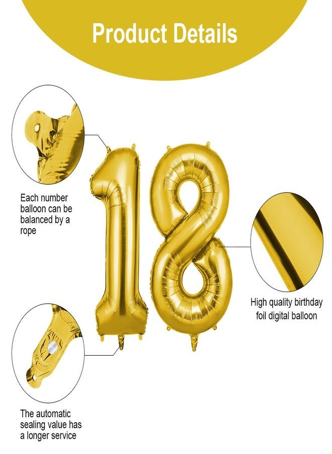OFFCUP 40 Inch Gold Number 18 Balloon for 18st Birthday Decoration, Birthday Balloons Large Foil Number 1 & 8 Balloons Self Inflating for Boys Girls Men Women Birthdays Anniversary Party Decorations - Image 3