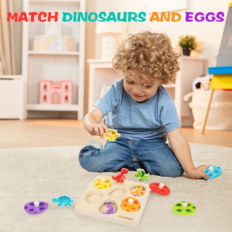 TOHIBEE Wooden Puzzles For Toddlers 1-3  Dinosaur Matching Egg Puzzle Montessori Toys For 1 2 3 Year Old Boy Girl Gifts  Preschool Education Learning Toys - Image 2
