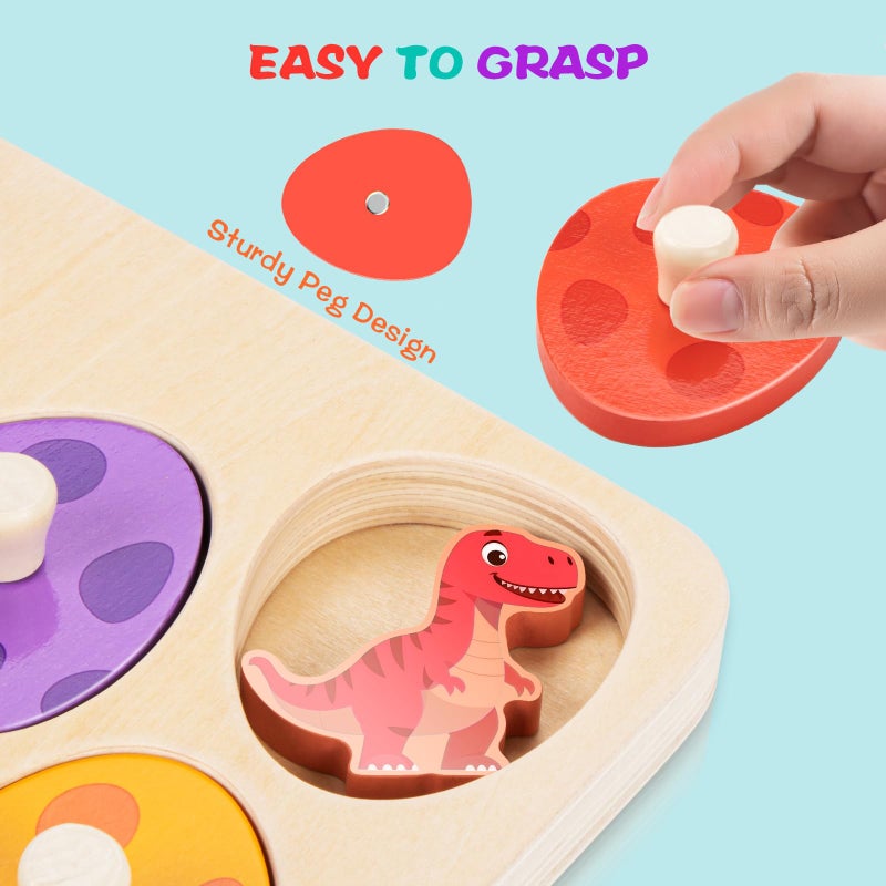 TOHIBEE Wooden Puzzles For Toddlers 1-3  Dinosaur Matching Egg Puzzle Montessori Toys For 1 2 3 Year Old Boy Girl Gifts  Preschool Education Learning Toys - Image 3