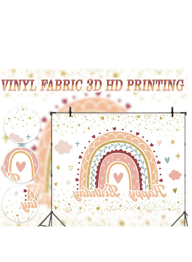 Zikra Birthday Backdrop Rainbow Clouds Boho Theme Banner Girls Kids Happy Birthday Baby Shower Party Decorations Cake Table Banner Supplies 6x4FT - Image 5