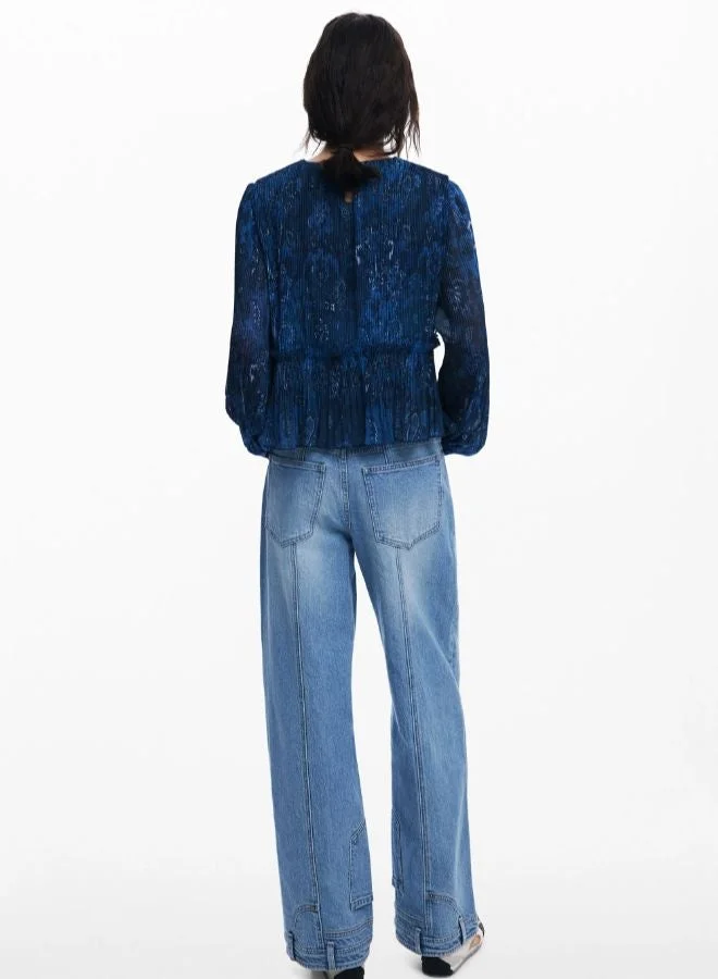 DESIGUAL Blue Long-sleeve pleated blouse for Women | Best Price UAE