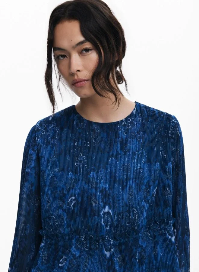 DESIGUAL Blue Long-sleeve pleated blouse for Women | Best Price UAE