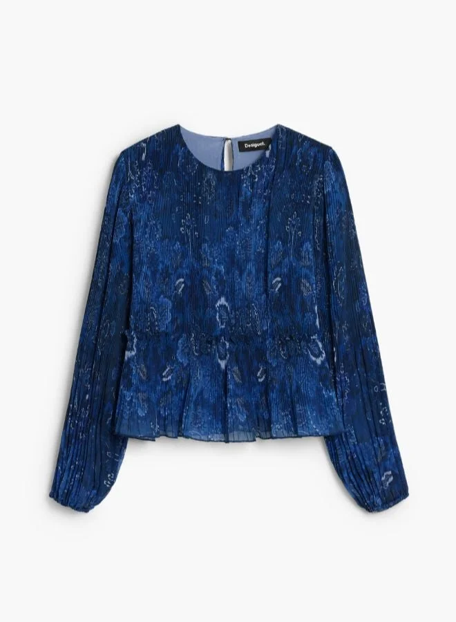 DESIGUAL Blue Long-sleeve pleated blouse for Women | Best Price UAE