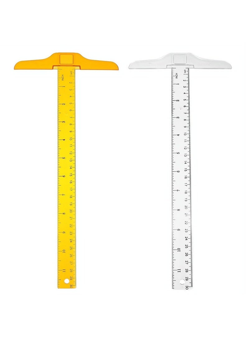 Generic Plastic Transparent Ruler, 2Pcs T Square Ruler for Drafting Tools and General Layout Work Architect Ruler Architectural Triangle Tee Ruler 30CM  - Image 2