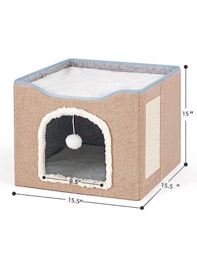 Cat Bed for Indoor Cats, Foldable Large Cat House with Mat, Multifunctional Cat Climbing Frame with Cat Scratch Board and Hanging Ball, Easy to Assemble, Pet Bed Cave - Image 5