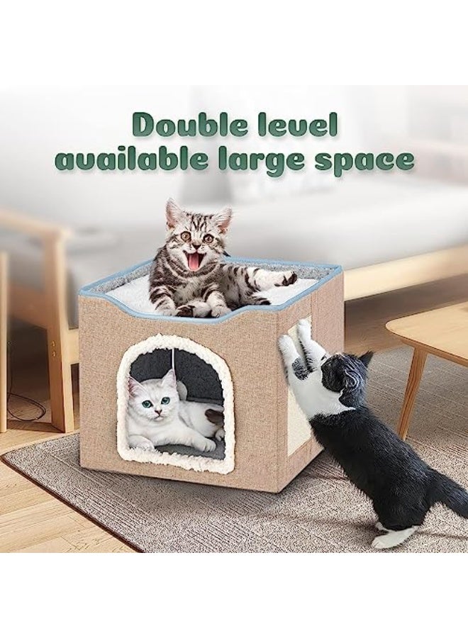 Cat Bed for Indoor Cats, Foldable Large Cat House with Mat, Multifunctional Cat Climbing Frame with Cat Scratch Board and Hanging Ball, Easy to Assemble, Pet Bed Cave - Image 4