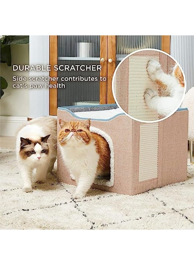 Cat Bed for Indoor Cats, Foldable Large Cat House with Mat, Multifunctional Cat Climbing Frame with Cat Scratch Board and Hanging Ball, Easy to Assemble, Pet Bed Cave - Image 2