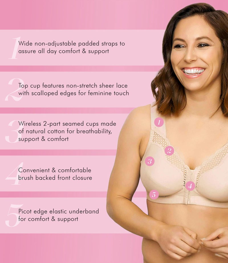 Exquisite Form 5100531 Women's FULLY Wireless Cotton Back & Posture Support Bra with Front Closure & Lace - Image 4