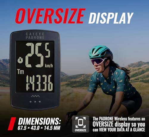 CATEYE Padrone Wireless Bike Computer – Oversized Display Cyclocomputer, Wireless Speedometer & Odometer, FlexTight™ Mount, Auto Start/Stop, Programmable Odometer - Image 2