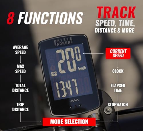 CATEYE Padrone Wireless Bike Computer – Oversized Display Cyclocomputer, Wireless Speedometer & Odometer, FlexTight™ Mount, Auto Start/Stop, Programmable Odometer - Image 4