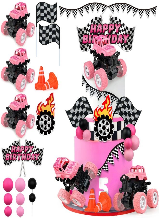 KEEPARTY Truck Cake Topper Pink Off-road Vehicle Cake Decoration Car Decorations Racing Cakes Decorations Pink Cakes Balls for Parties - Image 1