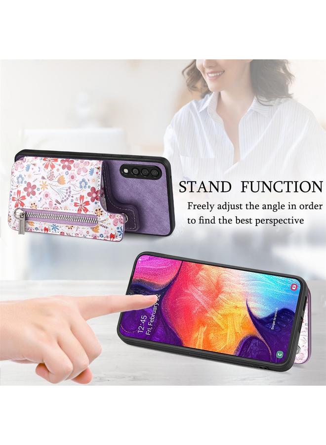 S-TOP Case For Samsung Galaxy A50 Retro Painted Zipper Wallet Back Phone Case - Image 4