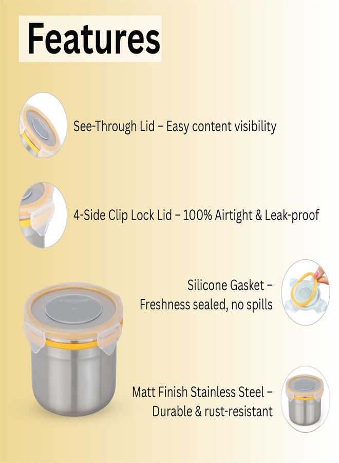 STEELLOCK Stainless Steel Airtight Container| Leak Proof Tiffin Lunch & Storage Boxes | SL-1303-set of 2, 700ml each, Yellow - Image 5