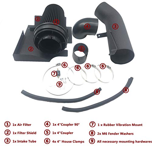 OBUYTO 4 Inch Performance Cold Air Intake Filter Kit with Shield for 99-06 GMC Chevy V8 4.8L 5.3L 6.0L Silverado 1500 2500 3500 Black & Red - Image 3