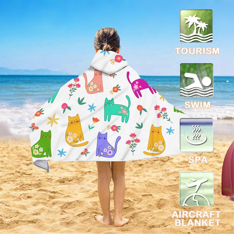 Bonsai Tree Summer Bright Hooded Beach Towel, Cat Lover Kids Poncho Towel for Boys Girls, Quick Dry 30''x50” Bath Towel for Pool Swiming Boys Gifts - Image 3