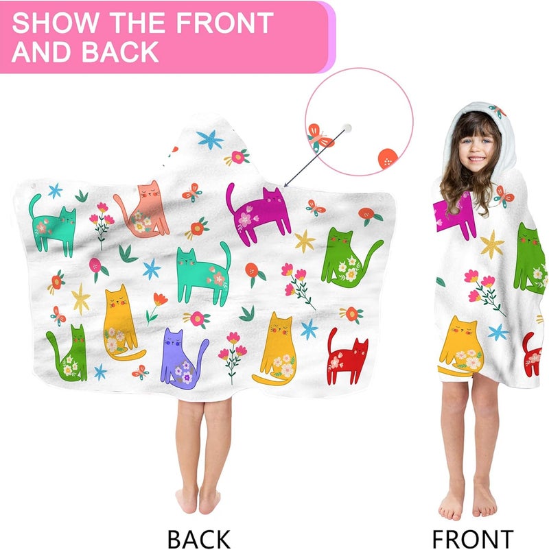 Bonsai Tree Summer Bright Hooded Beach Towel, Cat Lover Kids Poncho Towel for Boys Girls, Quick Dry 30''x50” Bath Towel for Pool Swiming Boys Gifts - Image 4