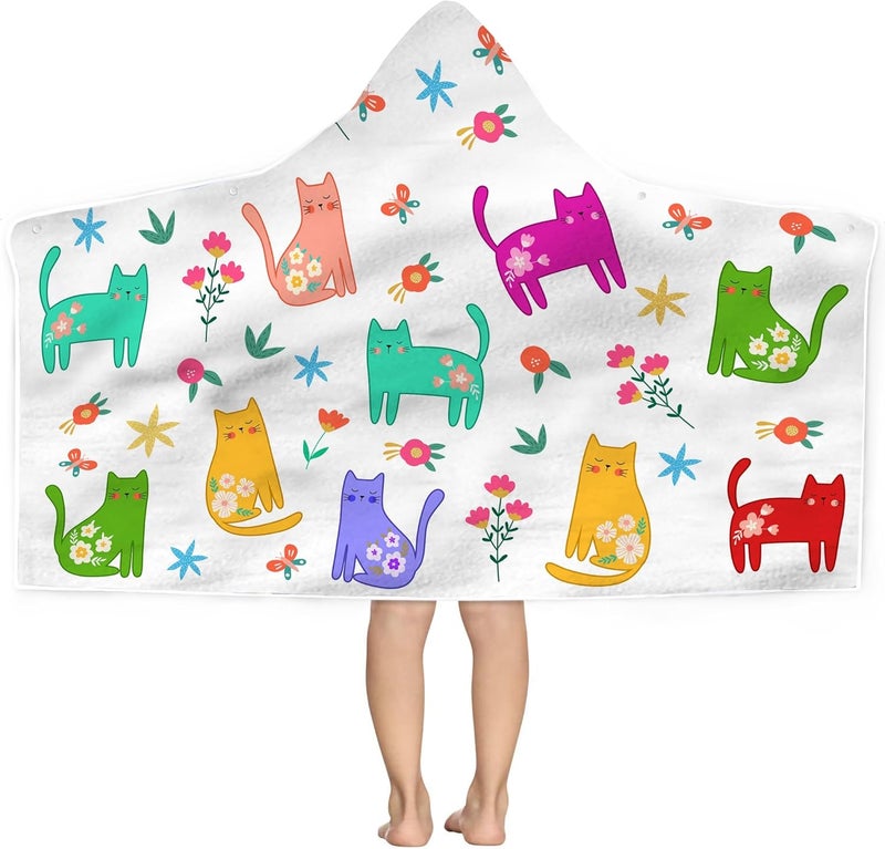 Bonsai Tree Summer Bright Hooded Beach Towel, Cat Lover Kids Poncho Towel for Boys Girls, Quick Dry 30''x50” Bath Towel for Pool Swiming Boys Gifts - Image 1