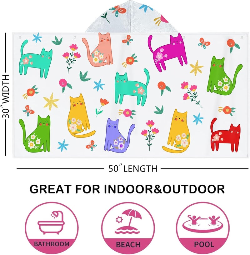 Bonsai Tree Summer Bright Hooded Beach Towel, Cat Lover Kids Poncho Towel for Boys Girls, Quick Dry 30''x50” Bath Towel for Pool Swiming Boys Gifts - Image 5