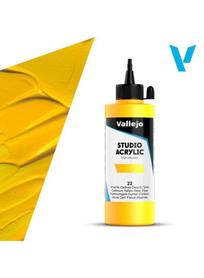 Vallejo Acrylic Paint for Artists 22 Cadmium Yellow Deep (Hue) 200ml – Studio Grade, Lightfast & Non-Toxic