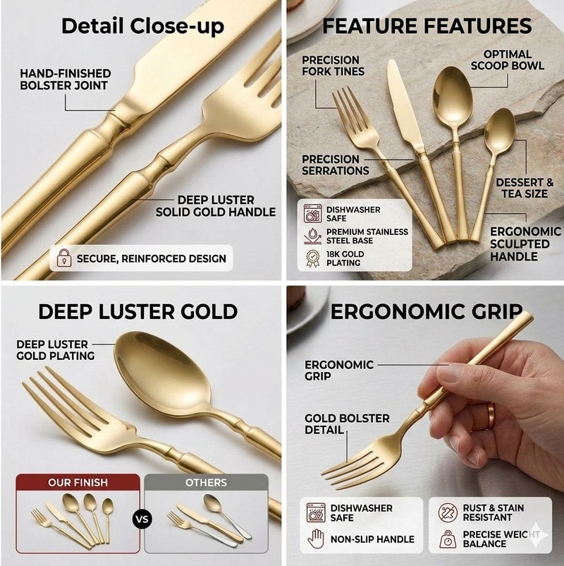 VALORIS Spoon, Knife and Fork Set – Colorful Cutlery Set with Tea Spoons, Table Spoons & Forks | Kitchen Utensils Set for Dining, Camping & Travel | Stainless Steel Cutlery Set for Home Kitchen - Image 3