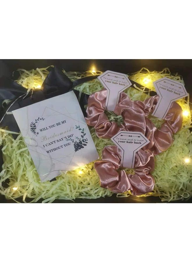 Satin Bridesmaid Scrunchies 12 pack Proposal Gifts Elastics Hair Ties Scrunchies Bachelorette Party Favors Satin Bridesmaid Gift for Bridal Wedding Parties (White & Rose Gold)