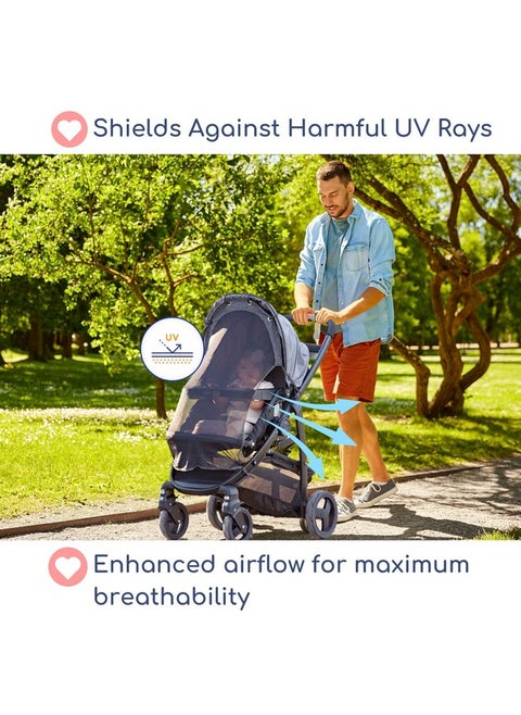 Stroller Sun Shade (Large). Universal Adjustable SPF 30+ Sunshade with See Through, Canopy Stroller Sun Shade, Stroller Sun Shade Extender, Shade Cover for Stroller, Mesh Net Cover by IntiMom