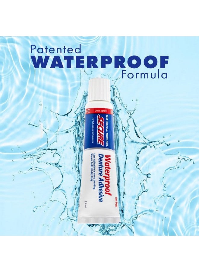 Secure Waterproof Denture Adhesive - Zinc Free - Extra Strong Hold For Upper, Lower or Partials - 1.4 oz - Image 2