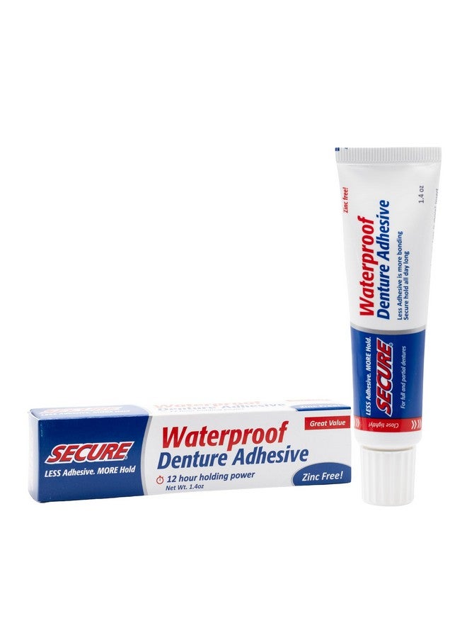 Secure Waterproof Denture Adhesive - Zinc Free - Extra Strong Hold For Upper, Lower or Partials - 1.4 oz - Image 1