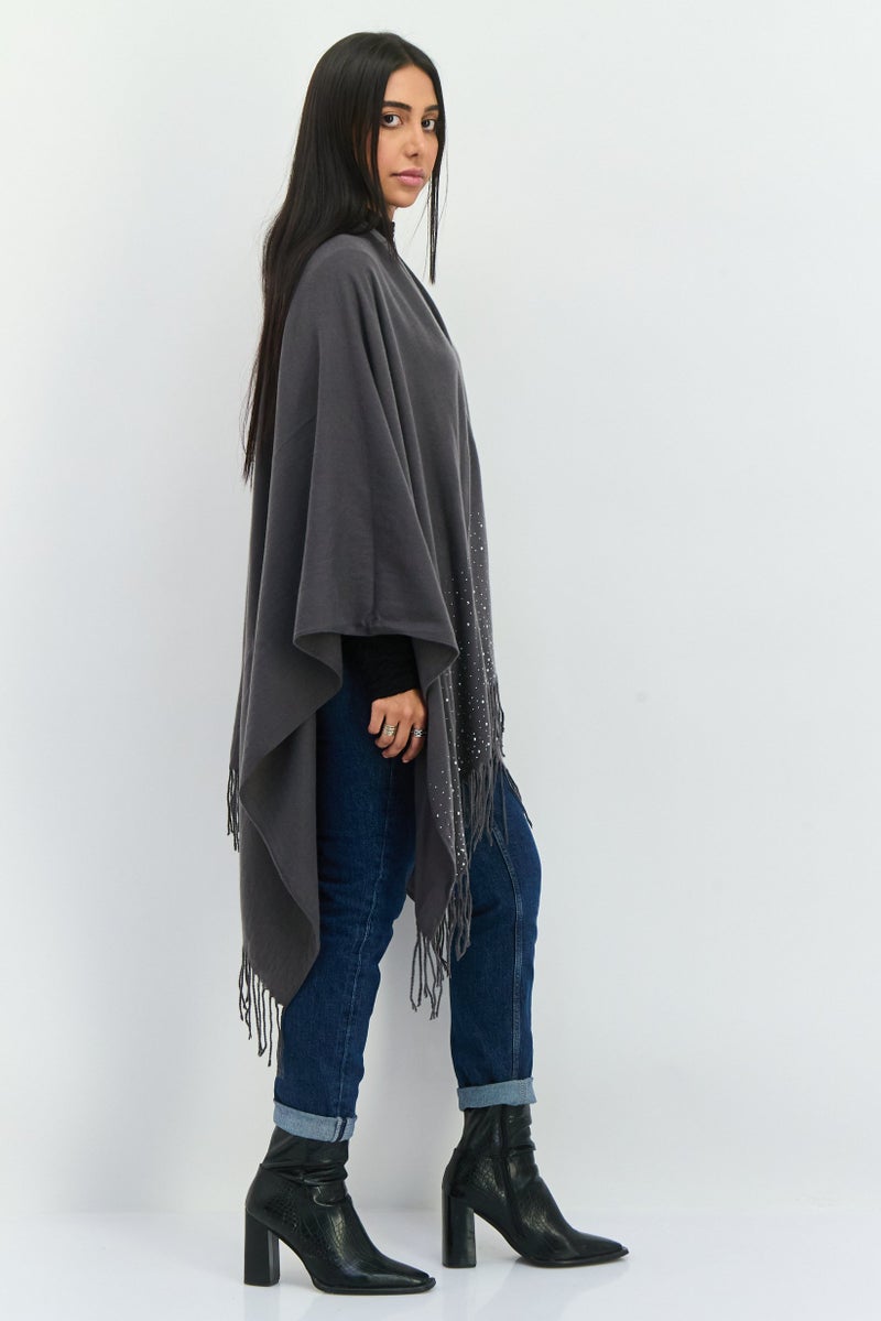 ADRIENNE VITTADINI Women Textured Poncho, Charcoal  - Image 3