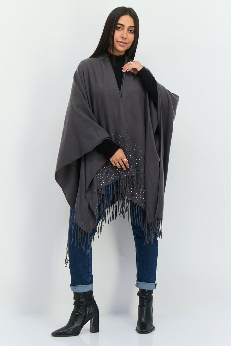 ADRIENNE VITTADINI Women Textured Poncho, Charcoal  - Image 2
