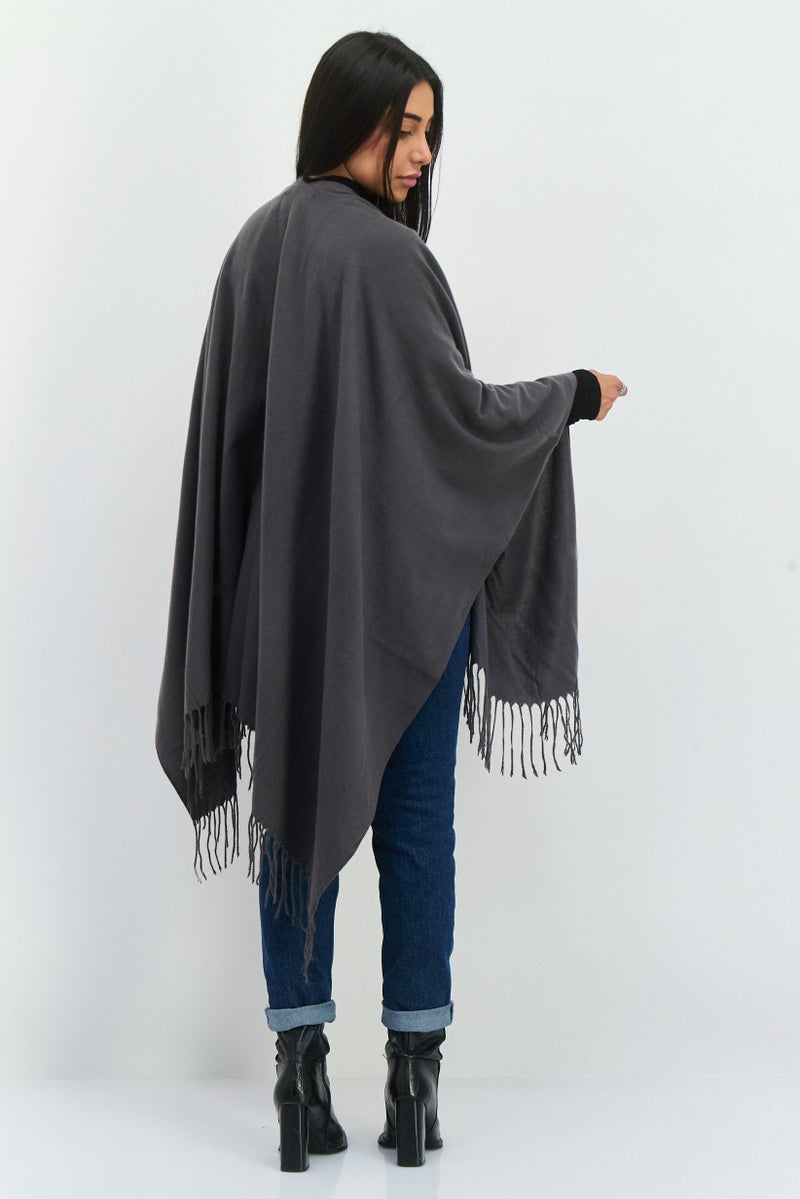 ADRIENNE VITTADINI Women Textured Poncho, Charcoal  - Image 4