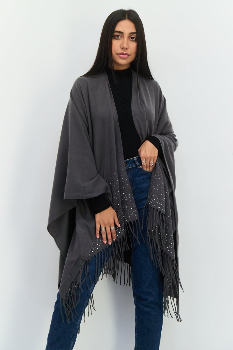 ADRIENNE VITTADINI Women Textured Poncho, Charcoal  - Image 1