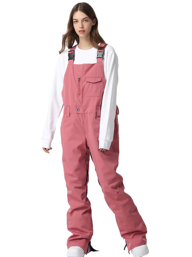 SEARIPE Womens Ski Pants Waterproof Ski Bibs Women Insulated Snow Bibs Adjustable Overalls Ripstop Snowboard Pant(Bean,L) Red Wine - Image 1