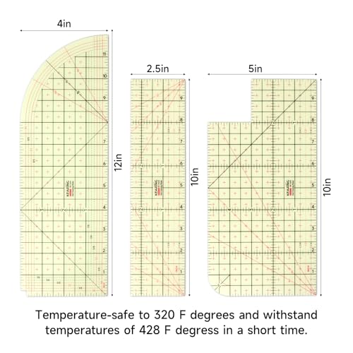 KEARING 3 Pieces Hot Hem Ruler for Sewing 10 Inch 12 Inch Patented Heat Resistant NonSlip Hot Ironing Ruler for Measure Mark Fold Press with Dry or Steam Iron - Image 3