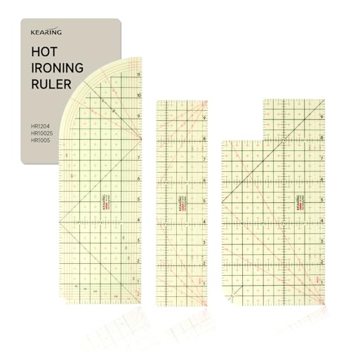 KEARING 3 Pieces Hot Hem Ruler for Sewing 10 Inch 12 Inch Patented Heat Resistant NonSlip Hot Ironing Ruler for Measure Mark Fold Press with Dry or Steam Iron - Image 1
