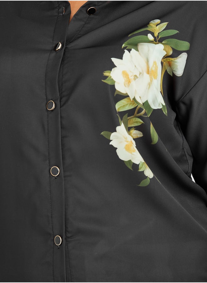 Styli Plus Size Floral Printed Satin Shirt and Wide Leg Pants Co-Ords  - Image 3