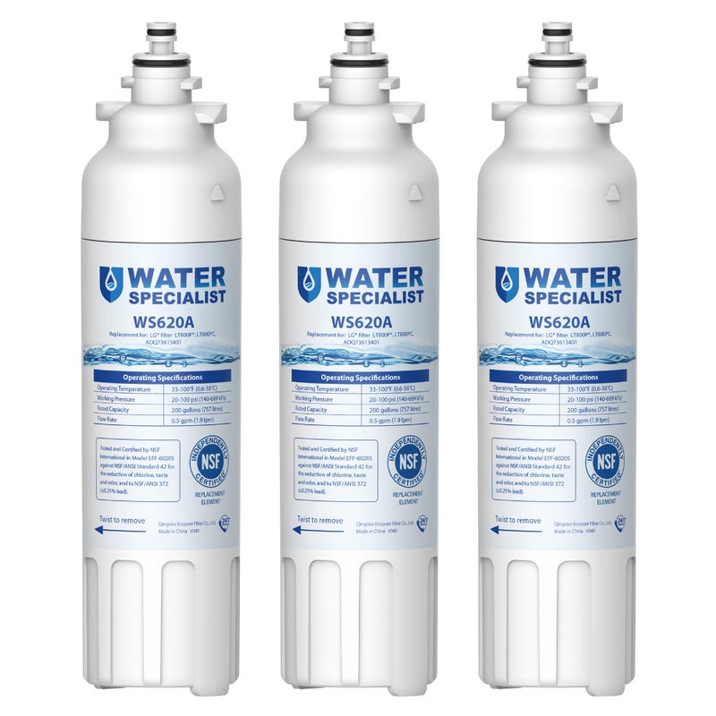 Waterspecialist ADQ73613401 Refrigerator Water Filter Replacement for LG LT800P6 Month  200 Gallon ADQ73613408 ADQ73613402 ADQ75795104 Kenmore 9490 LSXS26326S LMXC23746S 469490 3 Pack