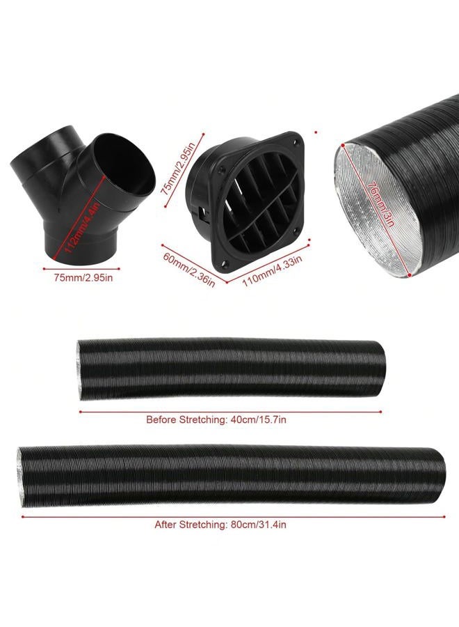 Copgge 75mm Flexible Diesel Heater Duct Vent Air Parking Heater Pipe Ducting Y Branch Connector Warm Air Outlet Vent Hose Extendable Parking Vent Hose Compatible with Webasto Diesel Heater 2KW 5KW 8KW - Image 2
