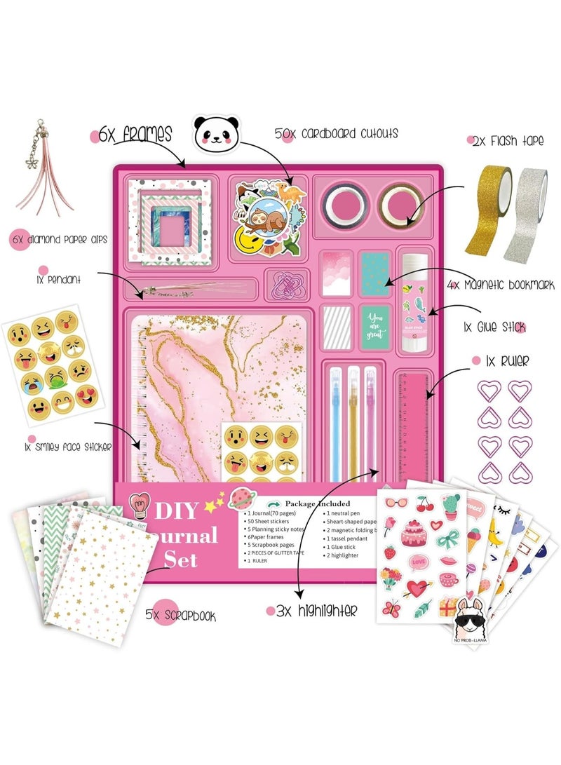 Capstro DIY Journal Kit – SH009 Pink Diary Set with 70-Page Journal, Stickers, Sticky Notes, Bookmarks & Tassel Pendant – Scrapbook & Stationery Craft Box for Kids Age 4+ – Creative Gift for Girls - Image 2