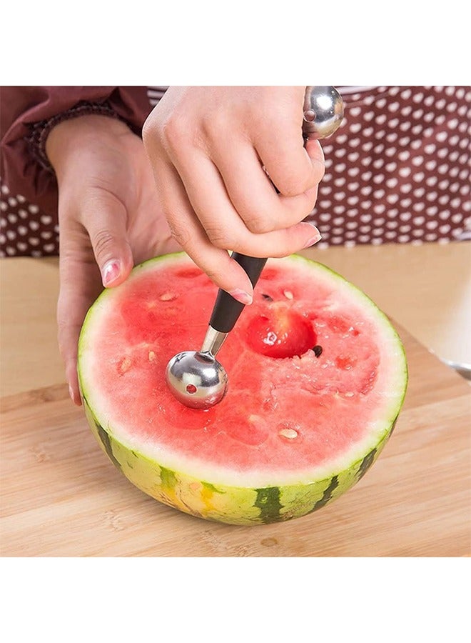 ملعقة فاكهة البطيخ ذات الوجهين، مغرفة 2 في 1 من الفولاذ المقاوم للصدأ لآيس كريم البطيخ والشمام - Image 3