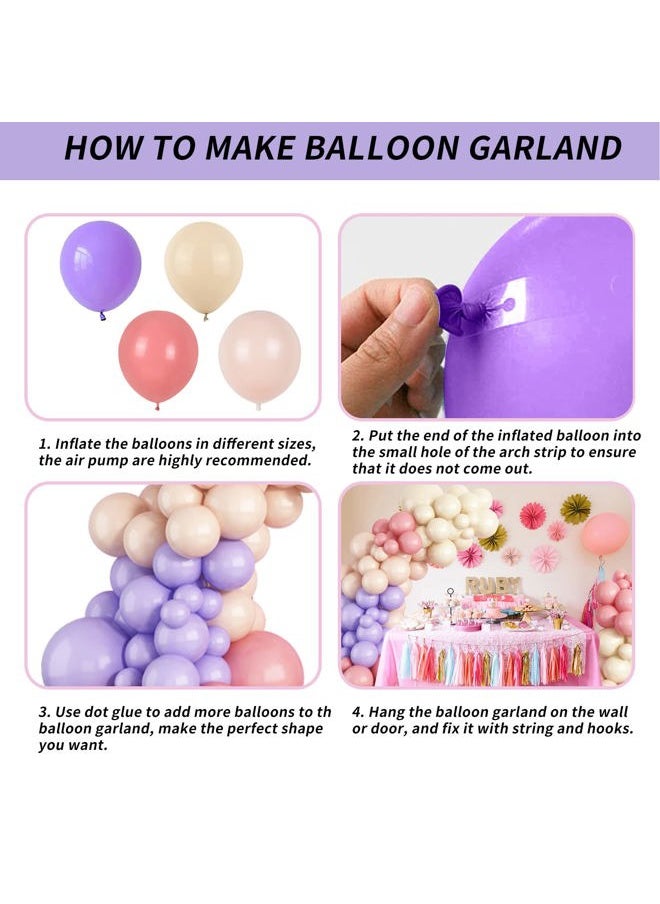 Isndare - Purple Pink Balloon Garland Arch Kit Nude White Double Stuffed Balloons Cream Blush White Sand Latex Balloons Peach Pastel Light Purple Dusty Pink Balloon Birthday Party Decoration Boho Wedding - Image 1